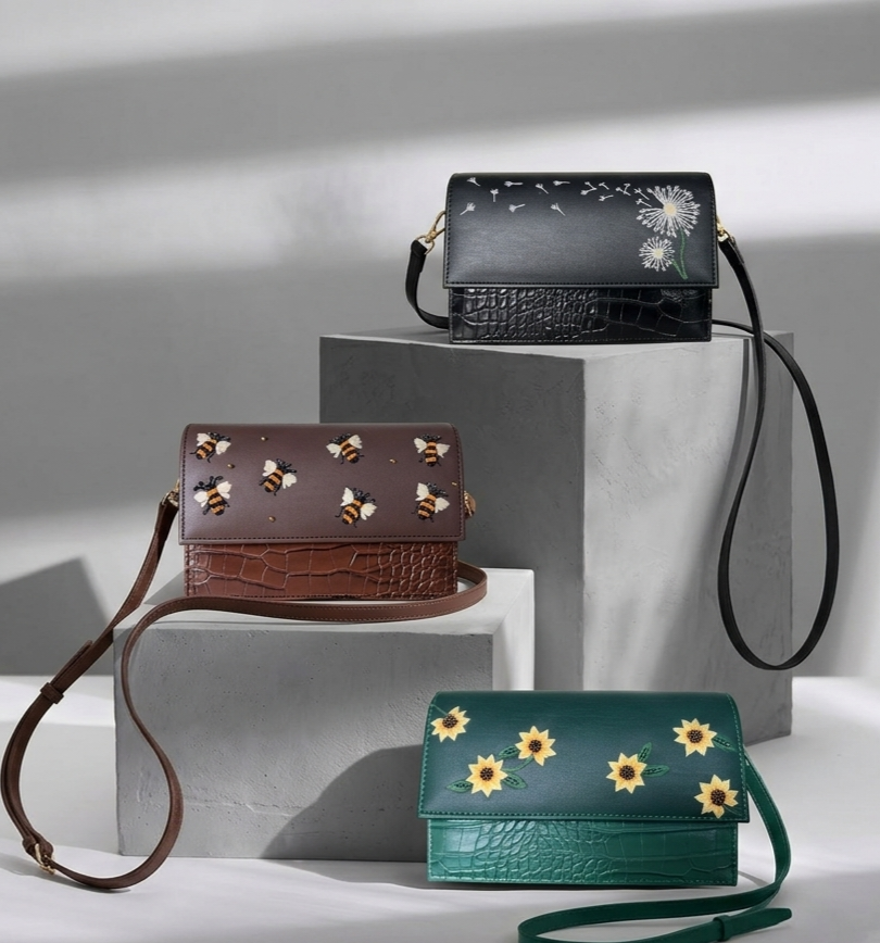 Sunspell Embroidered Leather Clutch