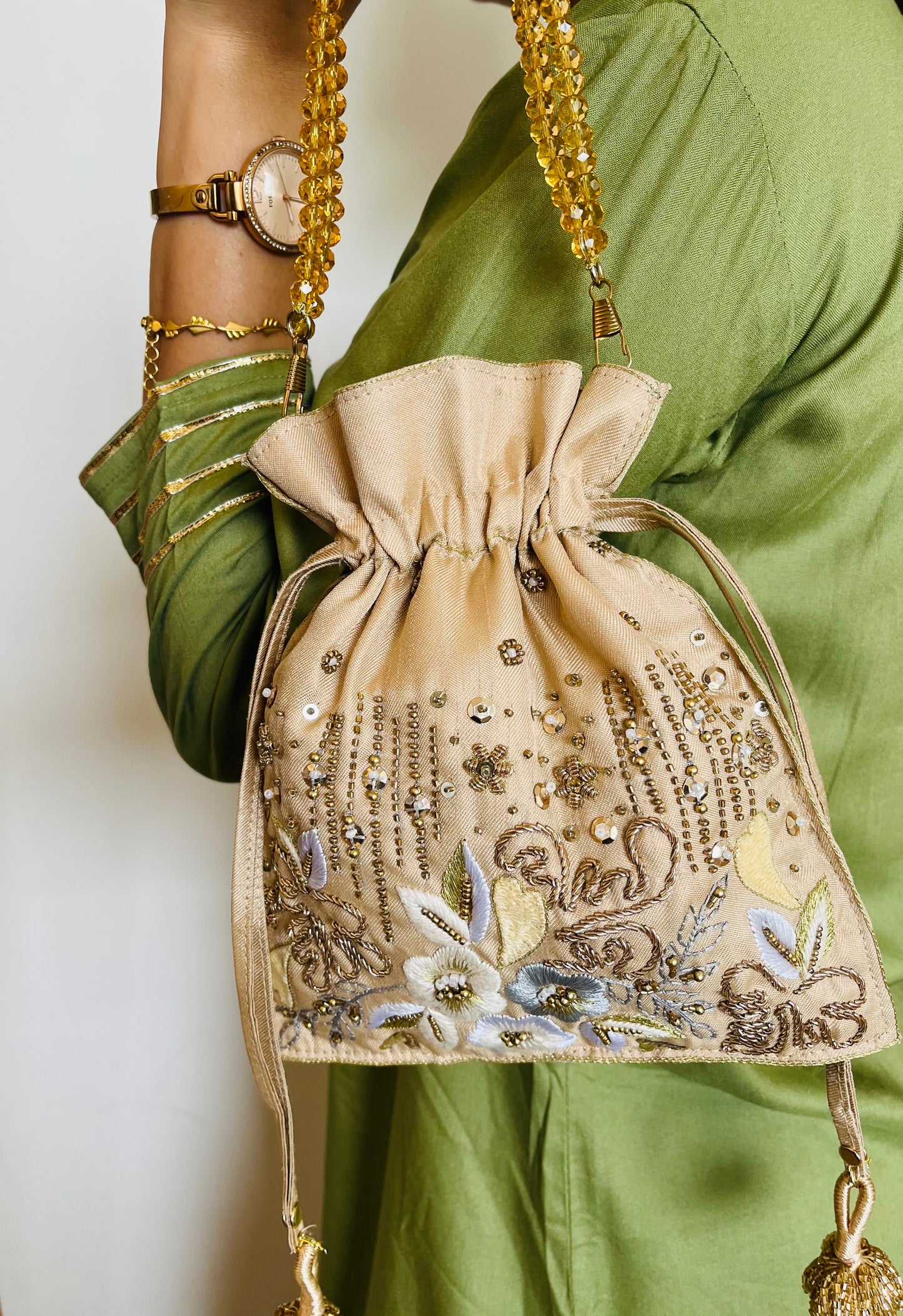 Hazel Embroidered Ivory Potli Bag
