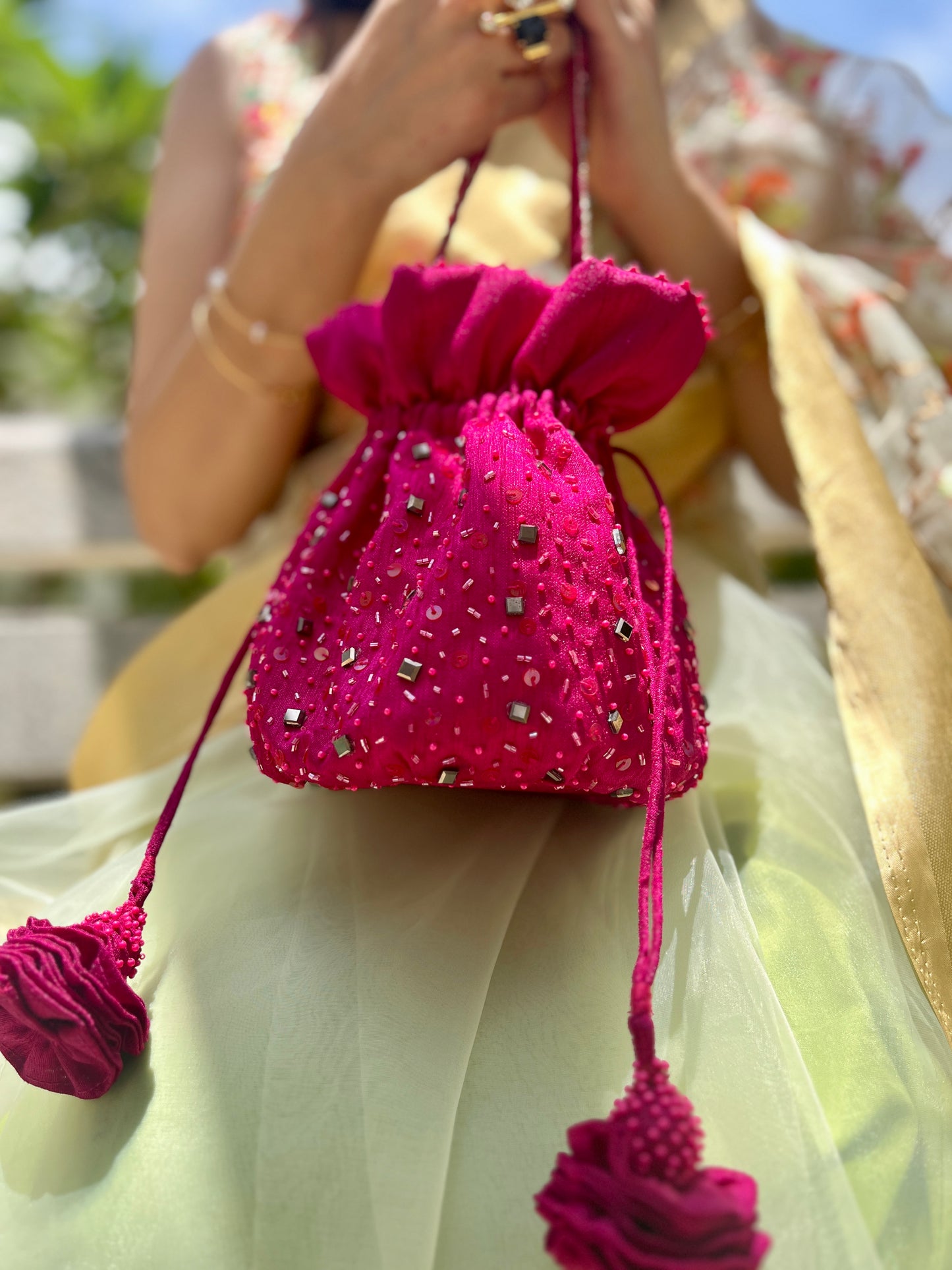 Malini Sequin Bucket Bag- Pink Colour
