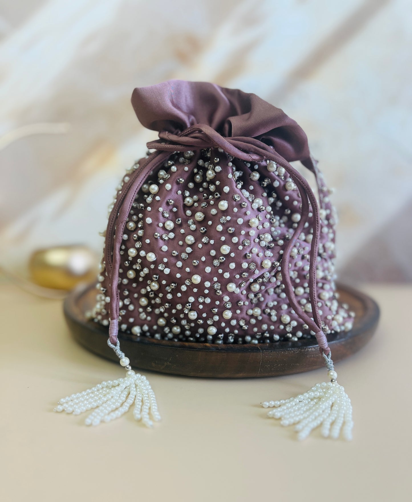Mukta Rosewood Pearl Potli Bag