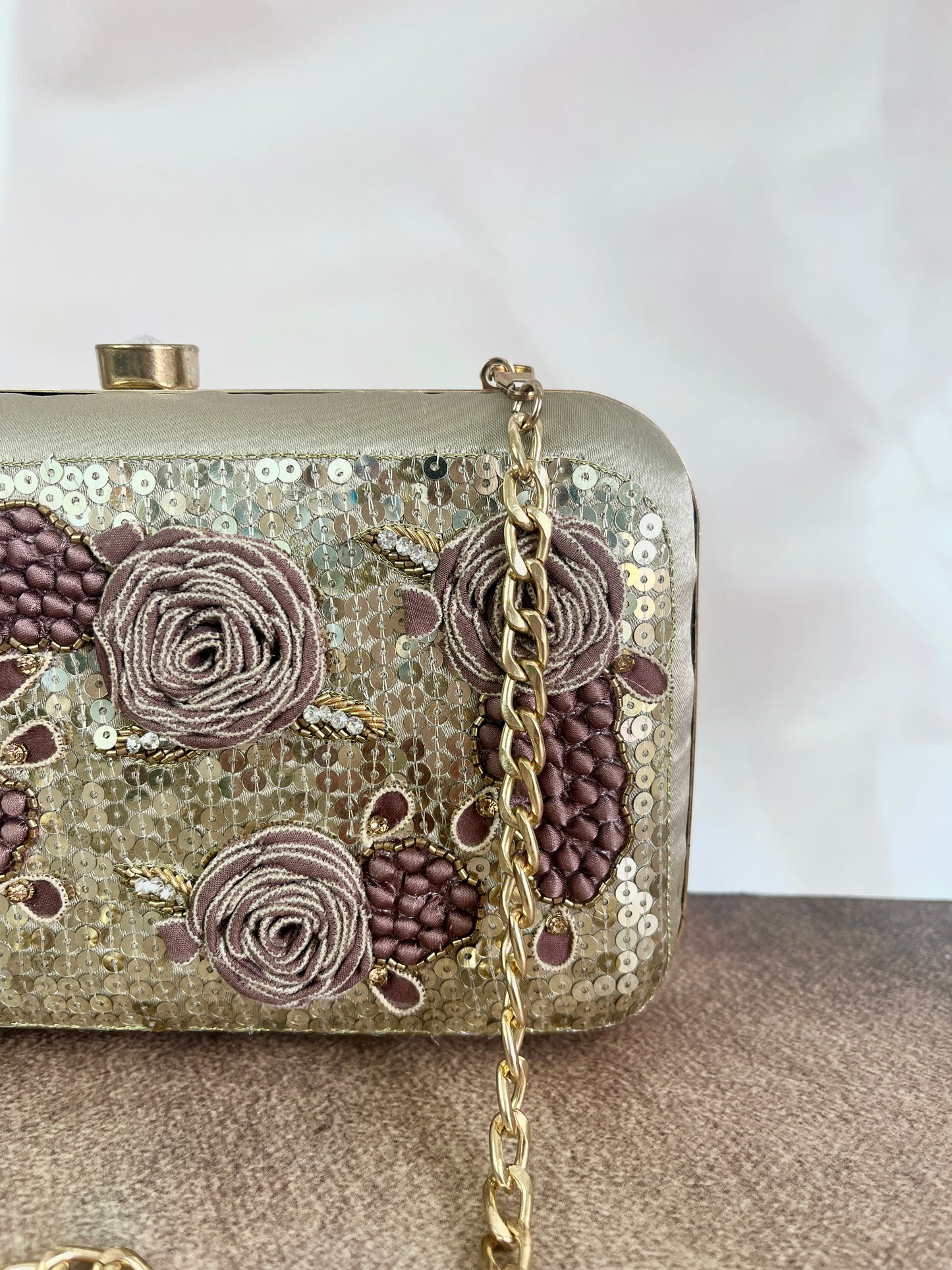 Inara Embroidered Gold Clutch