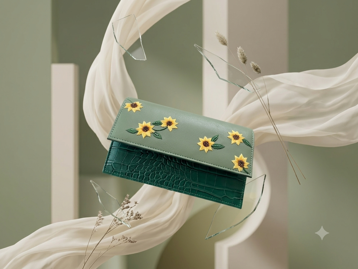 Sunspell Embroidered Leather Clutch