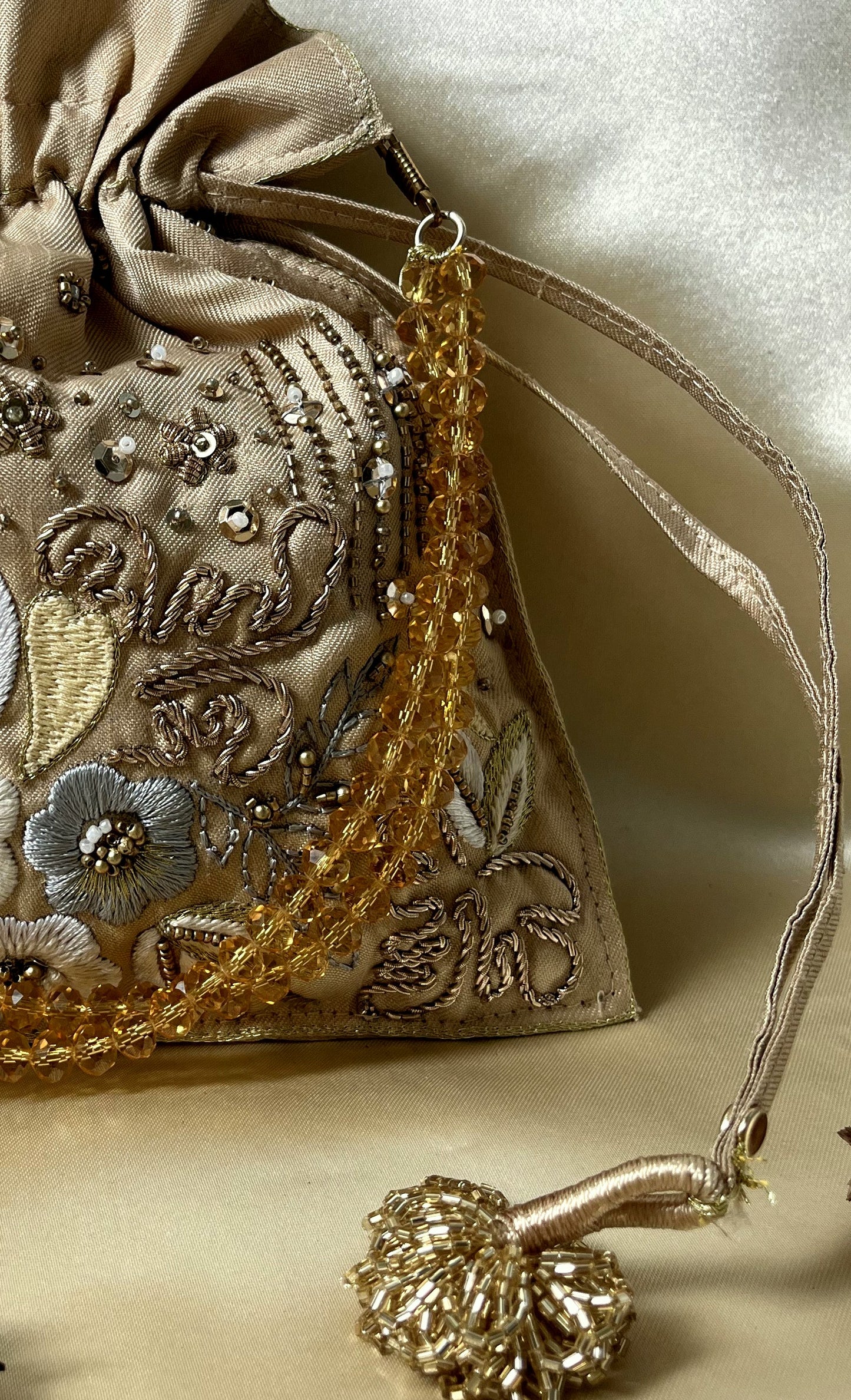 Hazel Embroidered Ivory Potli Bag