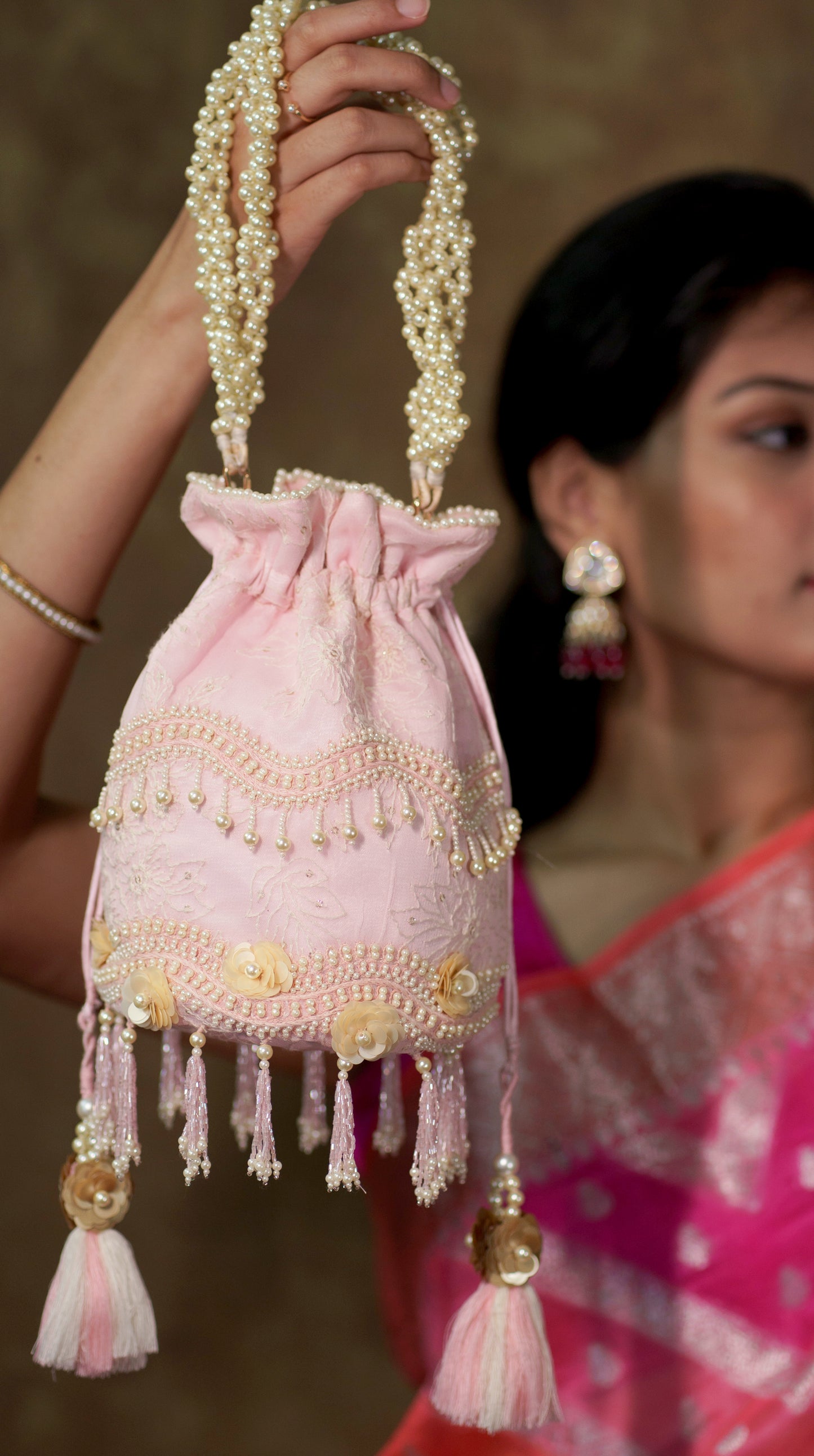 Nirali - Threadwork Pink Bucket Bag