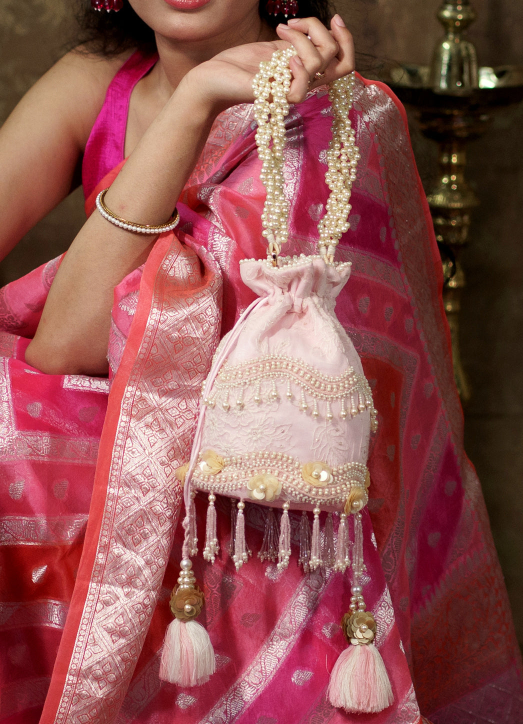 Nirali - Threadwork Pink Bucket Bag
