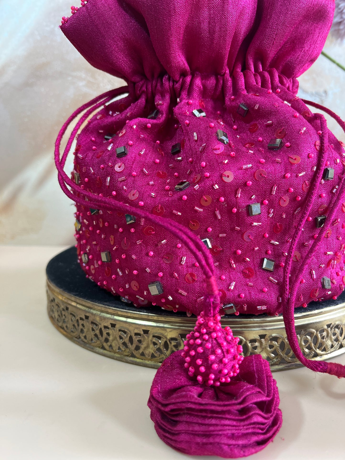 Malini Sequin Bucket Bag- Pink Colour