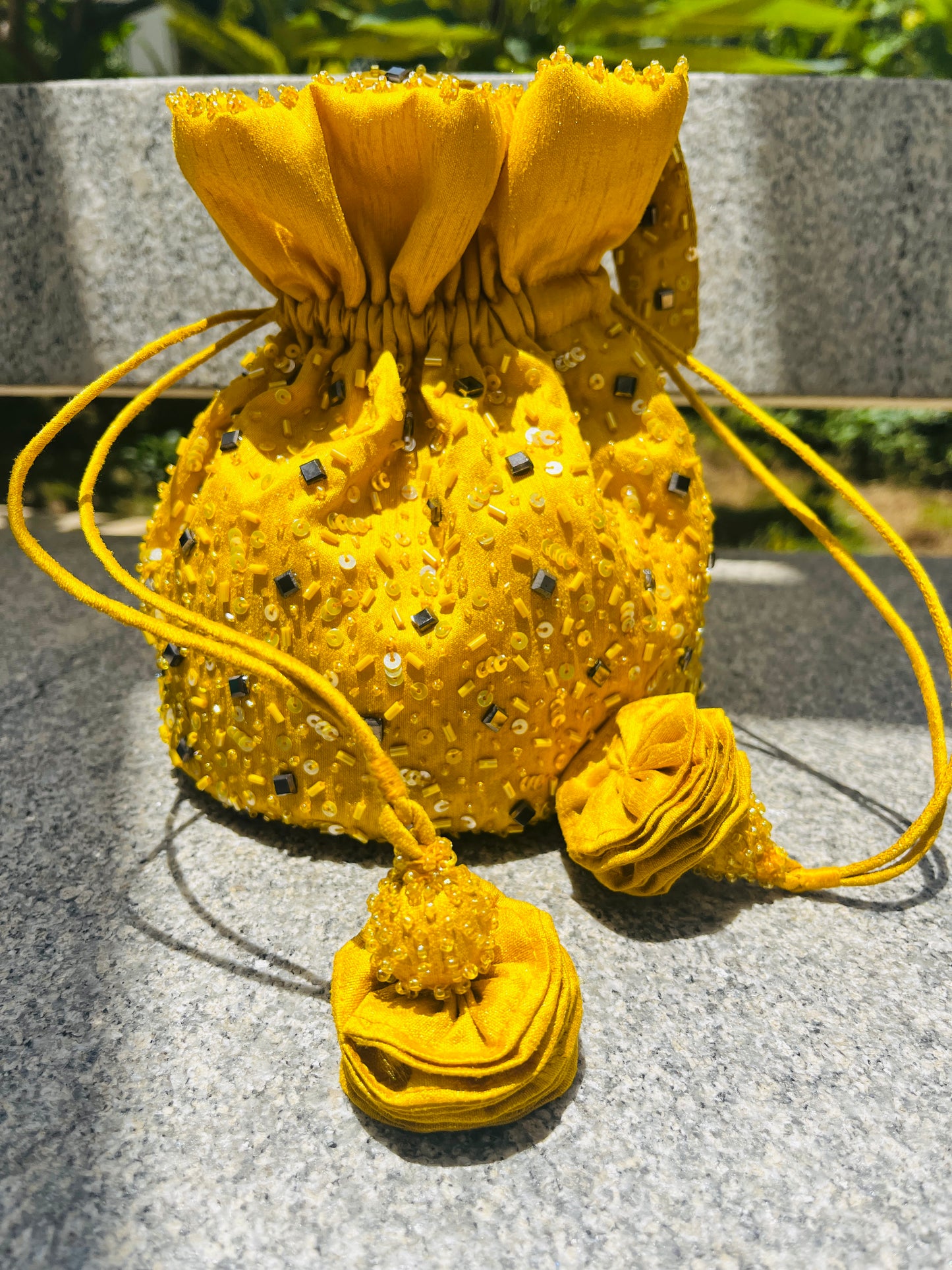 Malini Sequin Bucket Bag- Yellow Colour