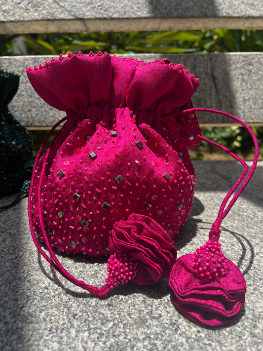Malini Sequin Bucket Bag- Pink Colour