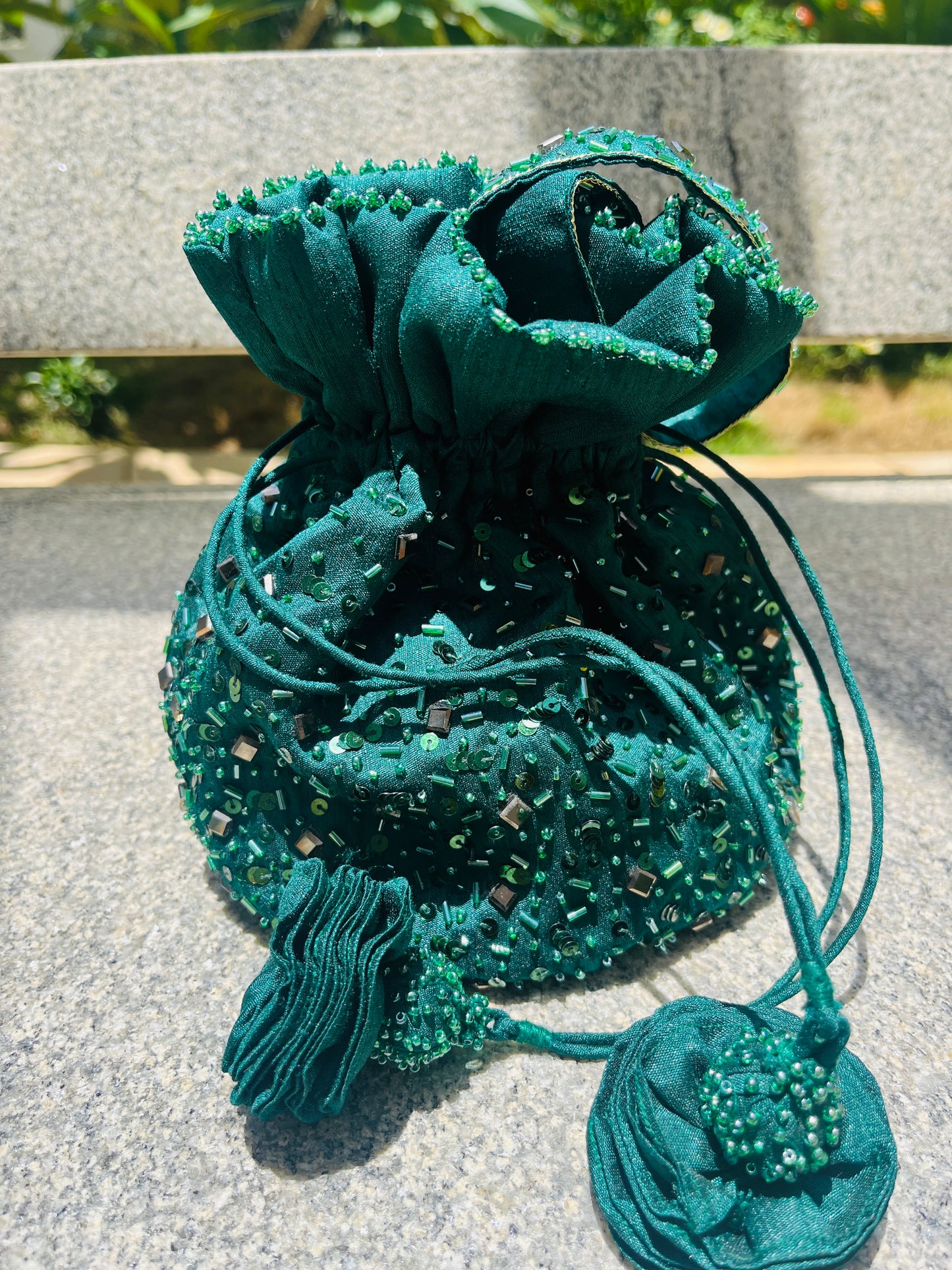 Malini Sequin Bucket Bag- Green Colour