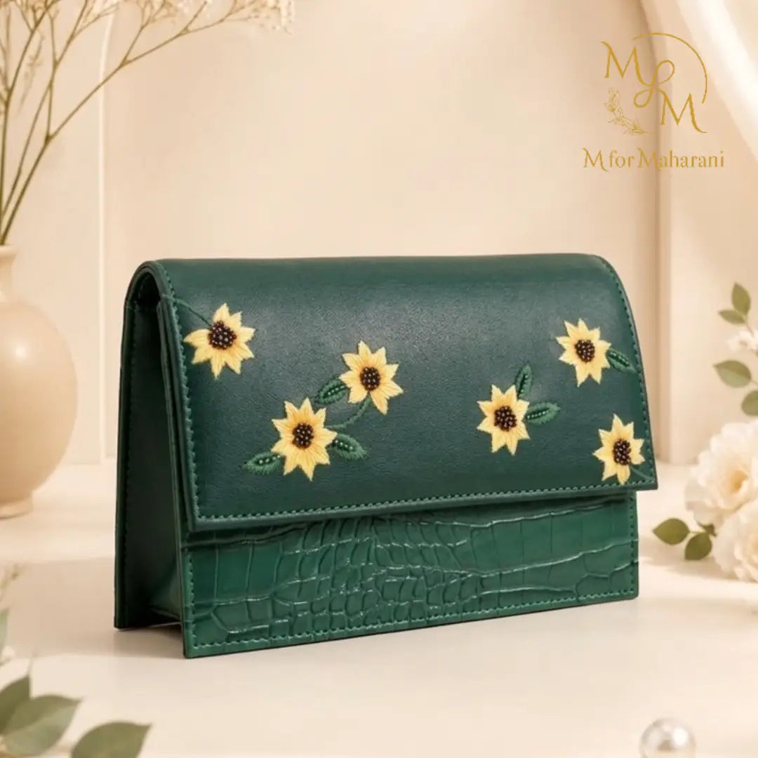 Sunspell Embroidered Leather Clutch