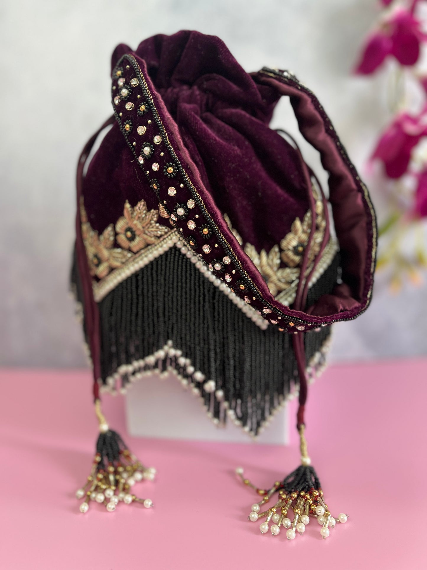 Zarina Purple Velvet Potli Bag
