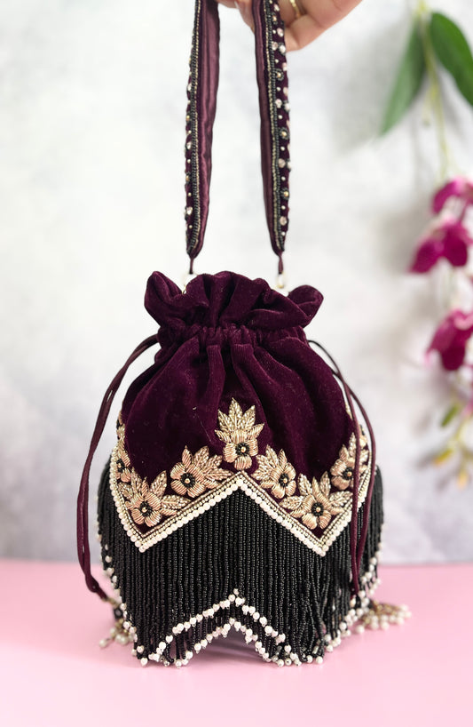 Zarina Purple Velvet Potli Bag
