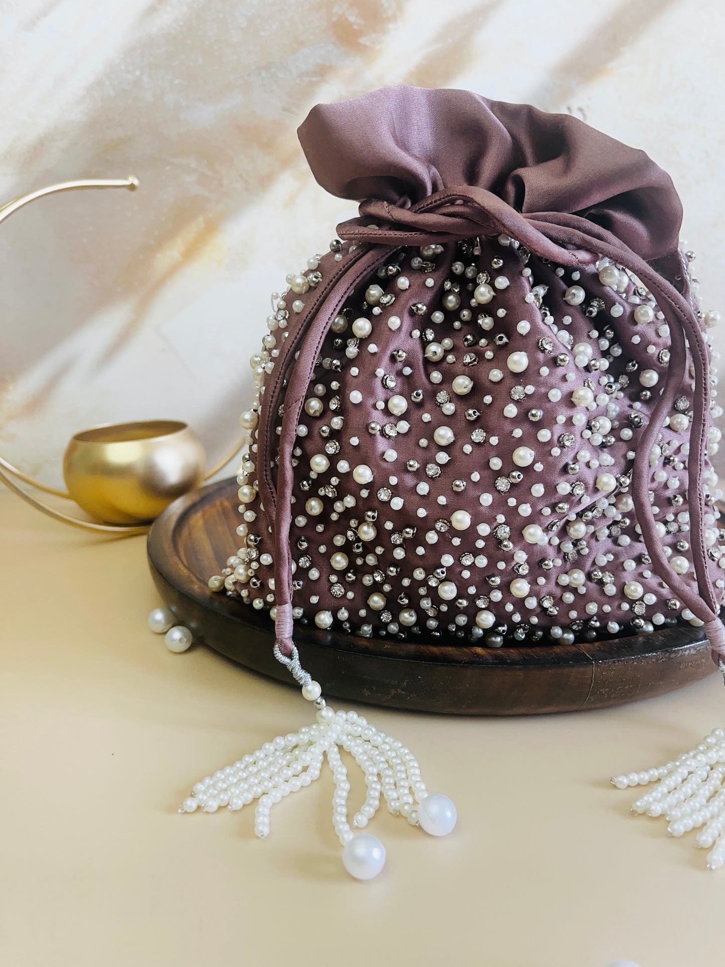 Mukta Rosewood Pearl Potli Bag