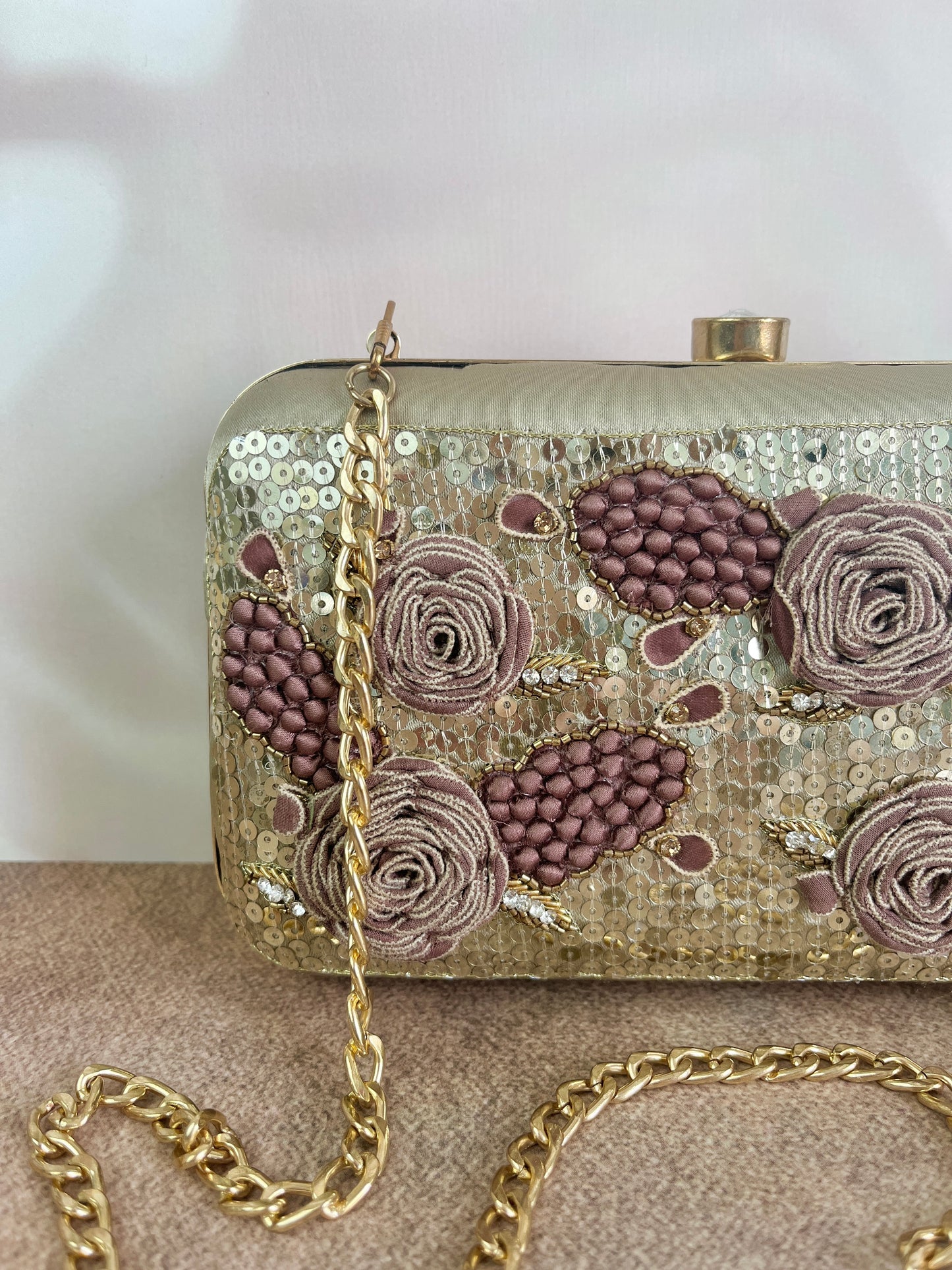 Inara Embroidered Gold Clutch