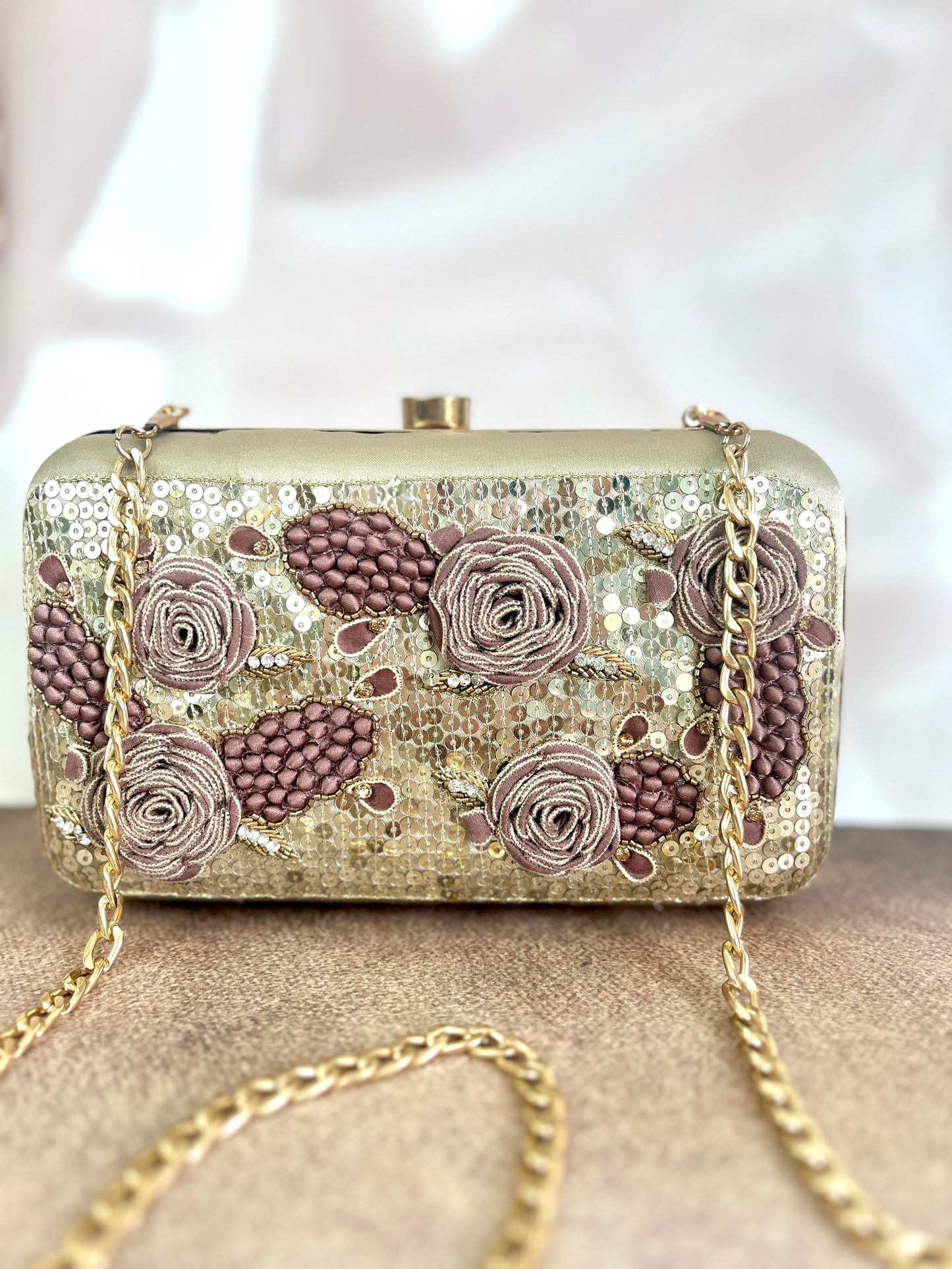 Inara Embroidered Gold Clutch