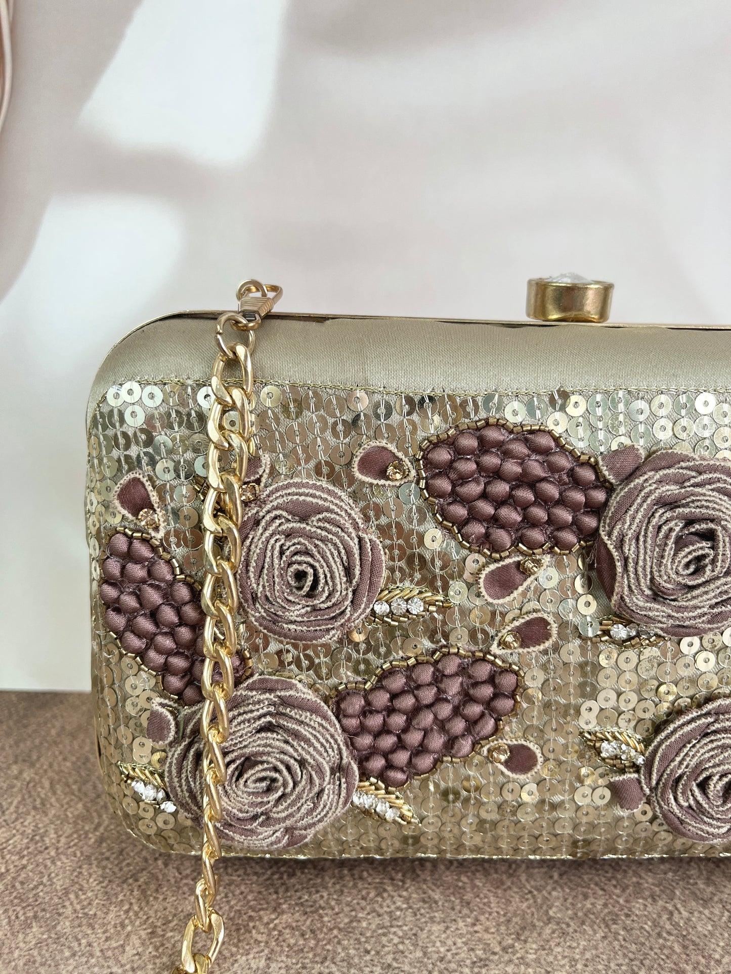 Inara Embroidered Gold Clutch