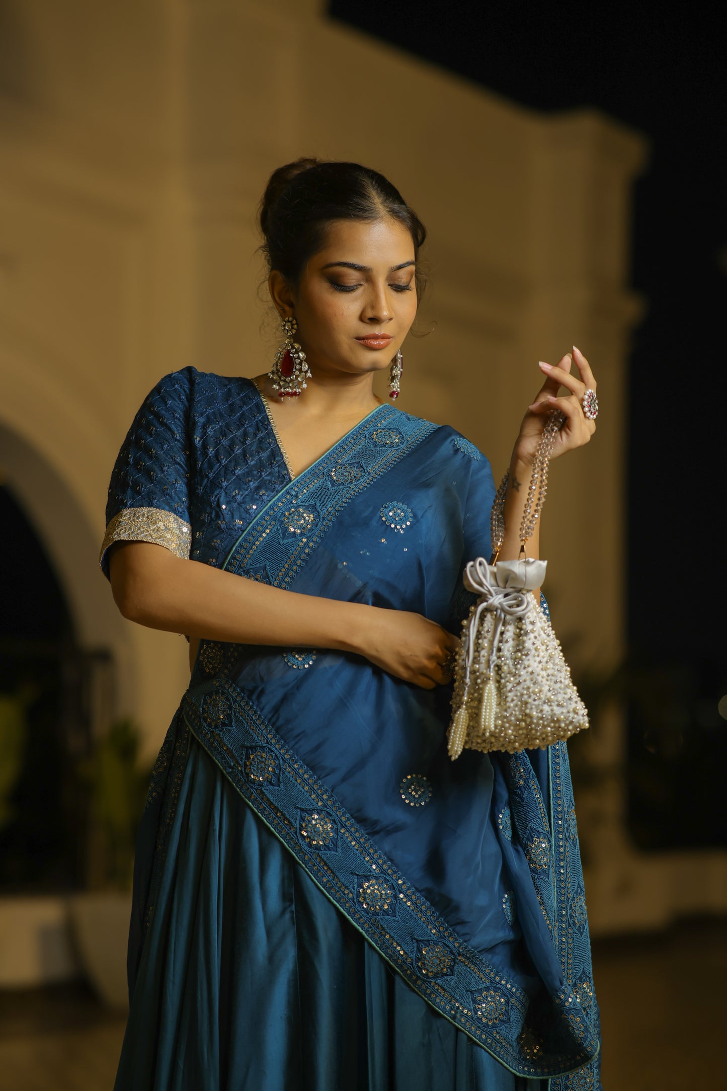 Mukta Silver Pearl Potli Bag